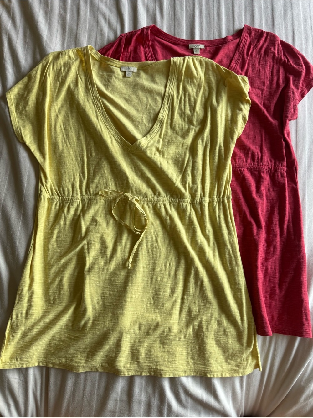 J. Jill 2 Lightweight V-Neck Drawstring Tunic Tops - Yellow and Pink size M